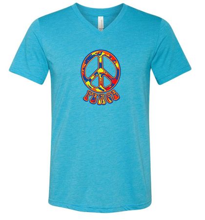 Mens Peace Shirt Funky Peace Tri Blend V-neck Tee T-Shirt
