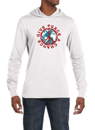 Mens Peace Shirt Give Peace a Chance Lightweight Hoodie Tee