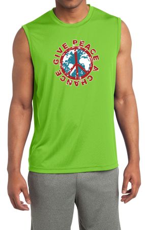 Mens Peace Shirt Give Peace a Chance Sleeveless Moisture Wicking Tee