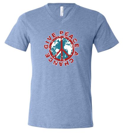 Mens Peace Shirt Give Peace a Chance Tri Blend V-neck Tee T-Shirt