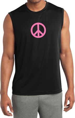 Mens Peace Shirt Pink Peace Sleeveless Moisture Wicking Tee T-Shirt