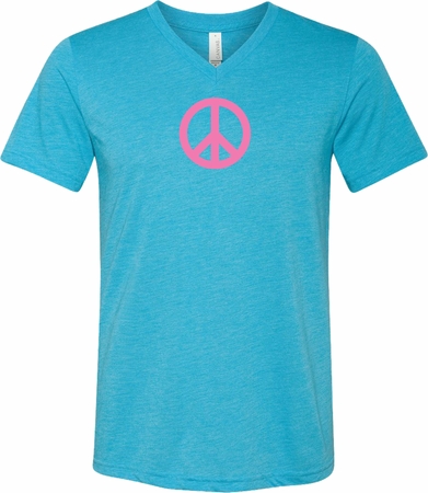 Mens Peace Shirt Pink Peace Tri Blend V-neck Tee