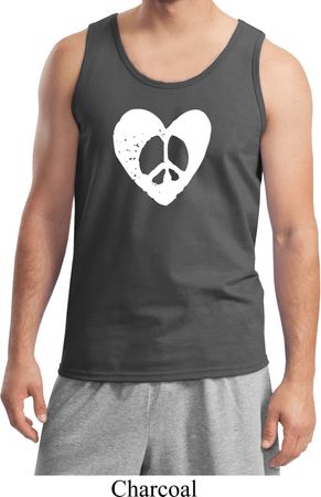 Mens Peace Tank Top Hippie Heart Peace Tanktop