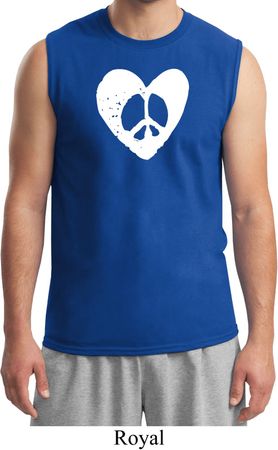 Mens Peace Tee Hippie Heart Peace Muscle Shirt
