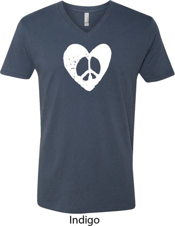 Mens Peace Tee Hippie Heart Peace V-neck Shirt