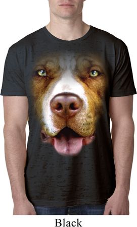 Mens Pit Bull Shirt Big Pit Bull Face Burnout T-Shirt
