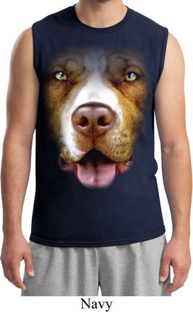 Mens Pit Bull Shirt Big Pit Bull Face Muscle Tee T-Shirt