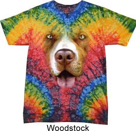 Mens Pit Bull Shirt Big Pit Bull Face Tie Dye T-shirt