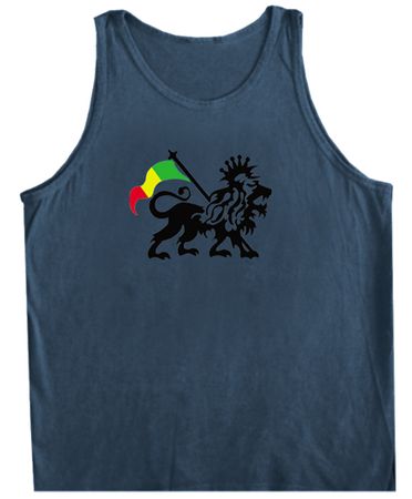Mens Rasta Lion Shirt - Reggae Denim Blue Tank Top