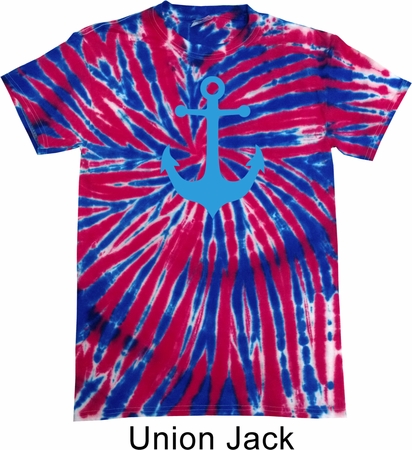 Mens Sailing Shirt Blue Anchor Patriotic Tie Dye Tee T-shirt