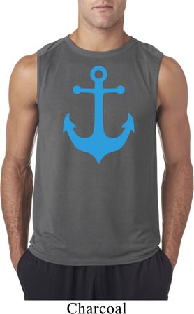 Mens Sailing Shirt Blue Anchor Sleeveless Tee T-Shirt