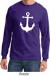 Mens Sailing Shirt White Anchor Long Sleeve Tee T-Shirt