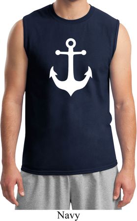 Mens Sailing Shirt White Anchor Muscle Tee T-Shirt