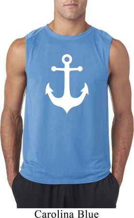 Mens Sailing Shirt White Anchor Sleeveless Tee T-Shirt