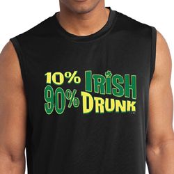 Mens Shirt 10% Irish 90% Drunk Moisture Wicking Sleeveless Tee T-Shirt
