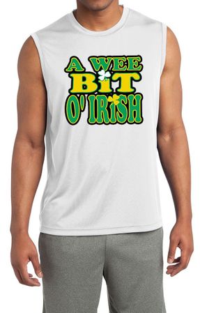 Mens Shirt A Wee Bit Irish Shamrock Sleeveless Moisture Wicking Tee
