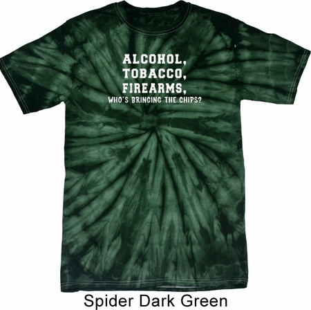 Mens Shirt Alcohol Tobacco Firearms ATF Spider Tie Dye Tee T-shirt