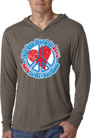 Mens Shirt All You Need is Love Lightweight Hoodie Tee T-Shirt