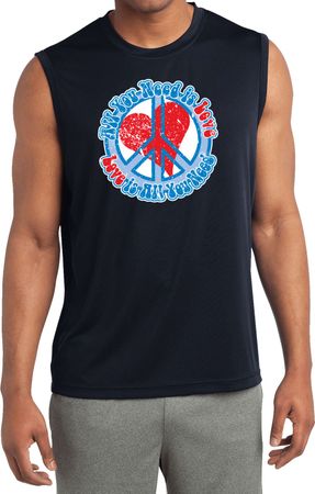 Mens Shirt All You Need is Love Sleeveless Moisture Wicking T-Shirt