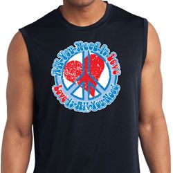 Mens Shirt All You Need is Love Sleeveless Moisture Wicking T-Shirt