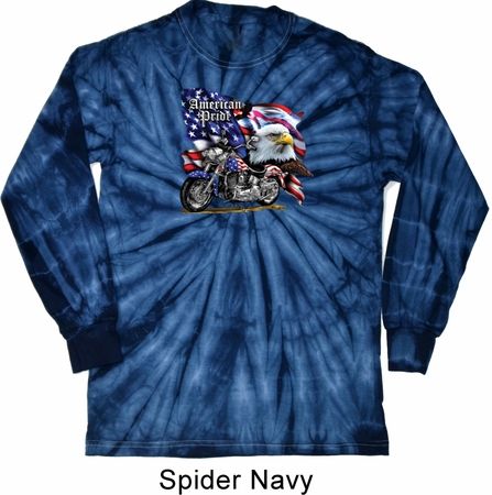 Mens Shirt American Pride Motorcycle Long Sleeve Tie Dye Tee T-shirt