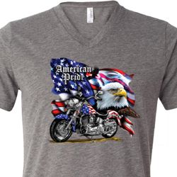 Mens Shirt American Pride Motorcycle Tri Blend V-neck Tee T-Shirt