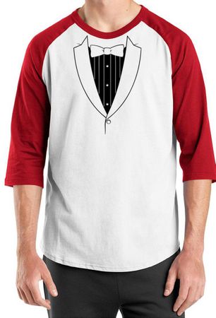 Mens Shirt Basic Black Tuxedo Raglan Tee T-Shirt