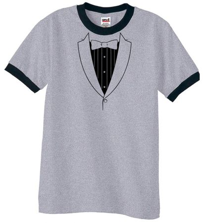 Mens Shirt Basic Black Tuxedo Ringer Tee T-Shirt