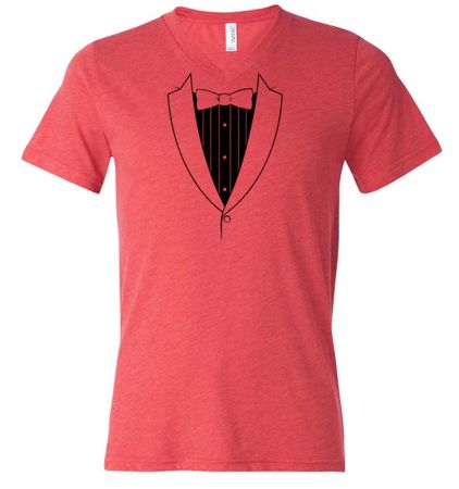 Mens Shirt Basic Black Tuxedo Tri Blend V-neck Tee T-Shirt