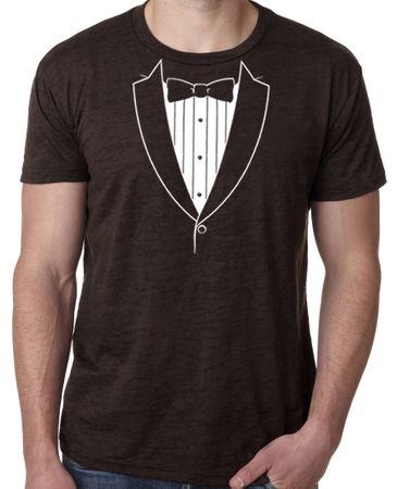 Mens Shirt Basic White Tuxedo Burnout Tee T-Shirt