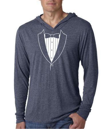 Mens Shirt Basic White Tuxedo Lightweight Hoodie Tee