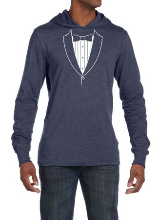Mens Shirt Basic White Tuxedo Lightweight Hoodie Tee T-Shirt