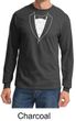 Mens Shirt Basic White Tuxedo Long Sleeve Tee T-Shirt