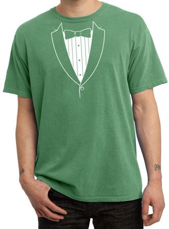 Mens Shirt Basic White Tuxedo Pigment Dyed Tee T-Shirt