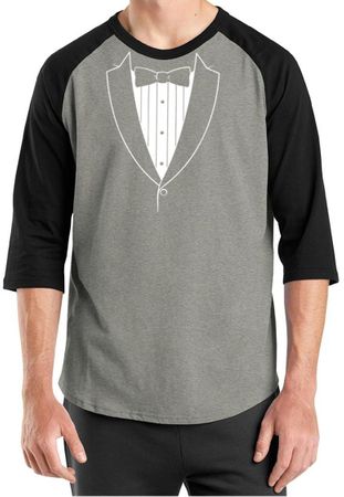 Mens Shirt Basic White Tuxedo Raglan Tee T-Shirt