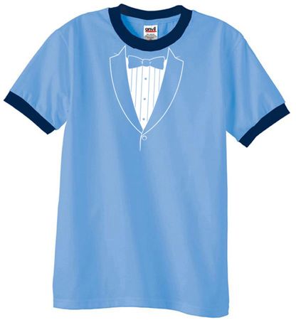 Mens Shirt Basic White Tuxedo Ringer Tee T-Shirt