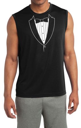 Mens Shirt Basic White Tuxedo Sleeveless Moisture Wicking Tee T-Shirt