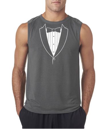 Mens Shirt Basic White Tuxedo Sleeveless Tee T-Shirt