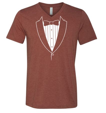 Mens Shirt Basic White Tuxedo Tri Blend V-neck Tee T-Shirt