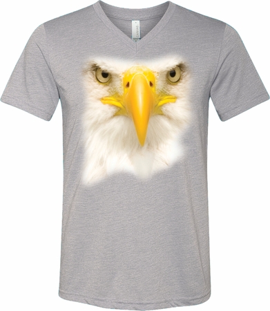 Mens Shirt Big Bald Eagle Face Tri Blend V-neck Tee T-Shirt