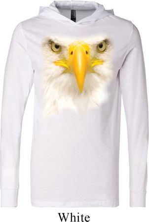 Mens Shirt Big Bald Eagle Face White Lightweight Hoodie Tee
