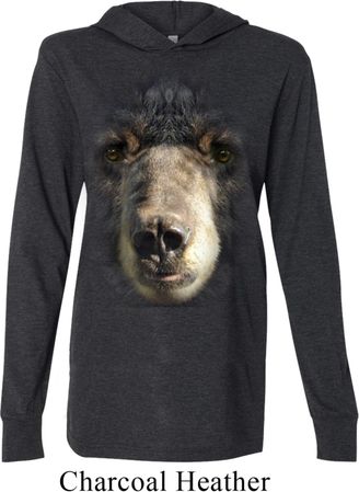 Mens Shirt Big Black Bear Face Lightweight Hoodie Tee