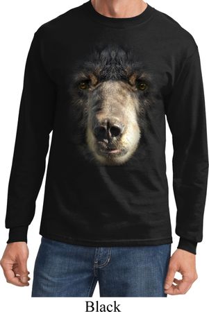 Mens Shirt Big Black Bear Face Long Sleeve Tee T-Shirt