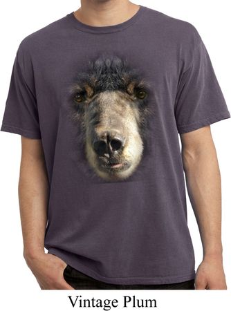 Mens Shirt Big Black Bear Face Pigment Dyed Tee T-Shirt