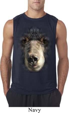Mens Shirt Big Black Bear Face Sleeveless Tee T-Shirt