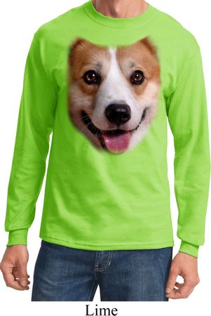 Mens Shirt Big Corgi Face Long Sleeve Tee T-Shirt