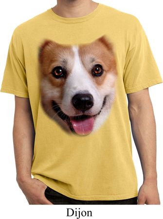 Mens Shirt Big Corgi Face Pigment Dyed Tee T-Shirt