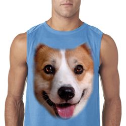 Mens Shirt Big Corgi Face Sleeveless Tee T-Shirt Mens Shirt Big Corgi Face Sleeveless Tee T-Shirt