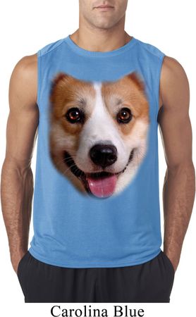 Mens Shirt Big Corgi Face Sleeveless Tee T-Shirt