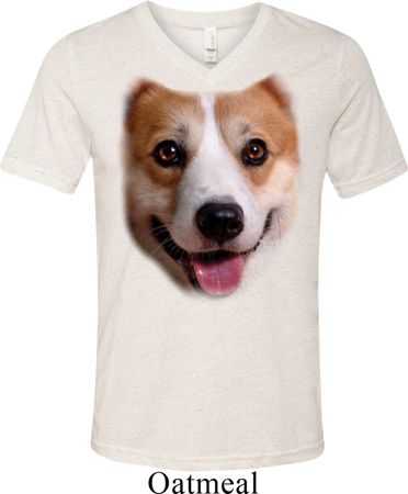 Mens Shirt Big Corgi Face Tri Blend V-neck Tee T-Shirt